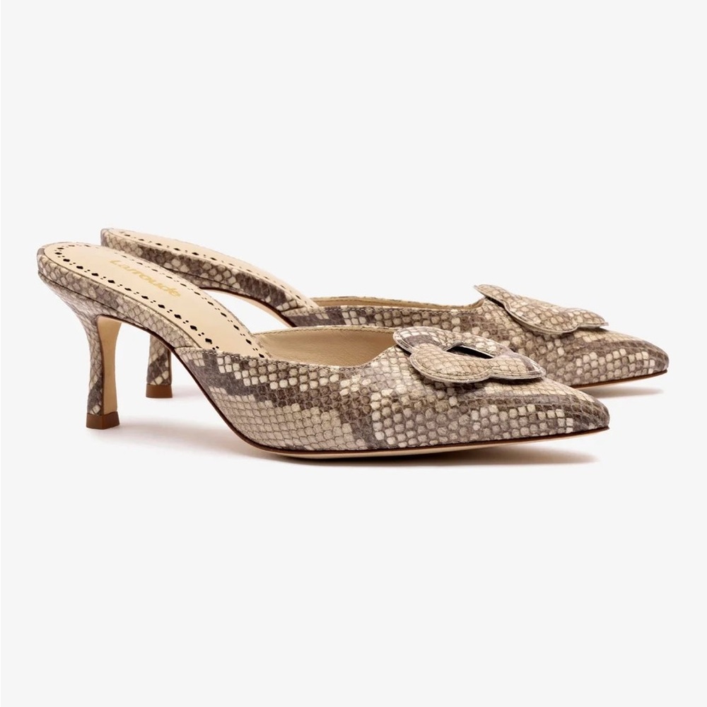 LARROUDÉ Flora Leather Mules - Light Python Print - Price Firm